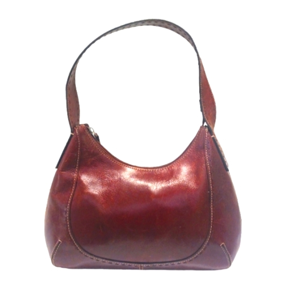Vintage Fossil Mahogony Genuine Leather Baguette Hobo Shoulder Bag